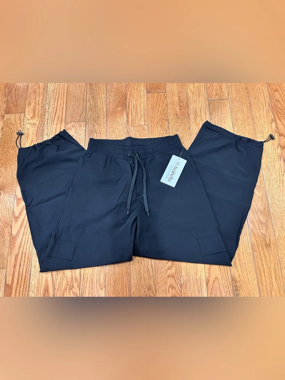 NWT‎ Isabella Active Wear Womens Small Cargo Pants Black Nylon Drawstring